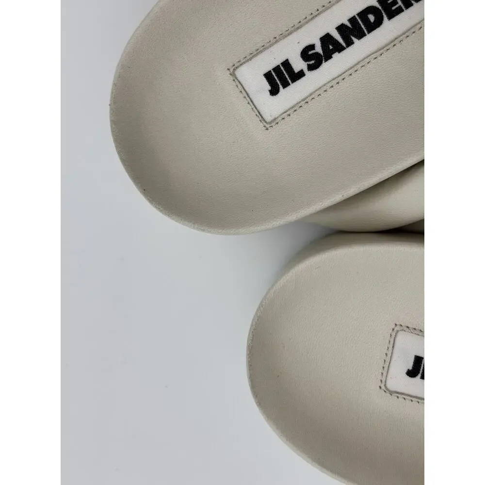 Jil Sander Padded Slides White Leather Size 38 / 8 Arch Support Puffy Pillow